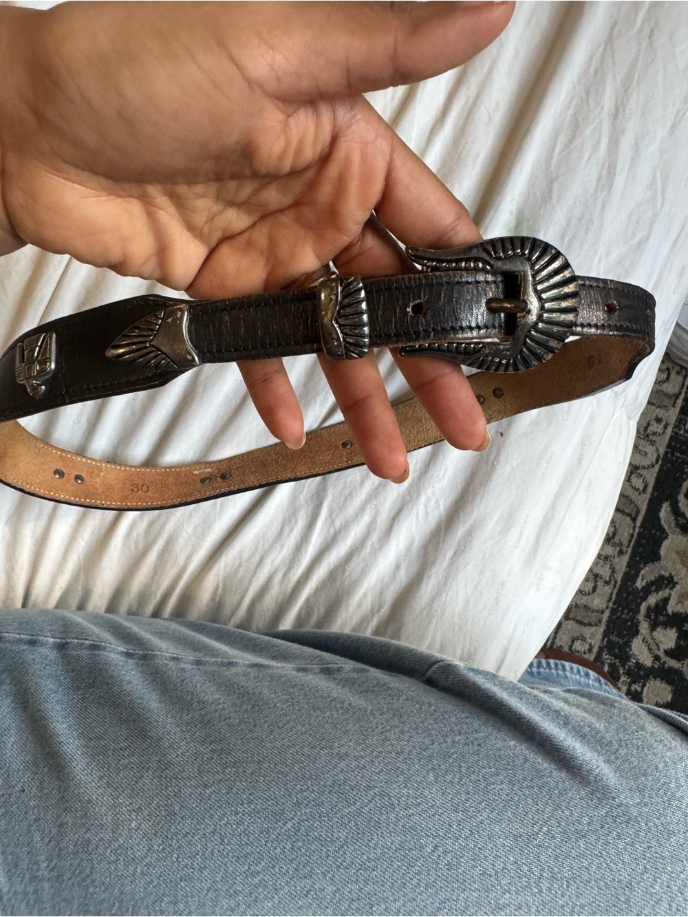 Black Leather Belt with Silver Buckle vintage.